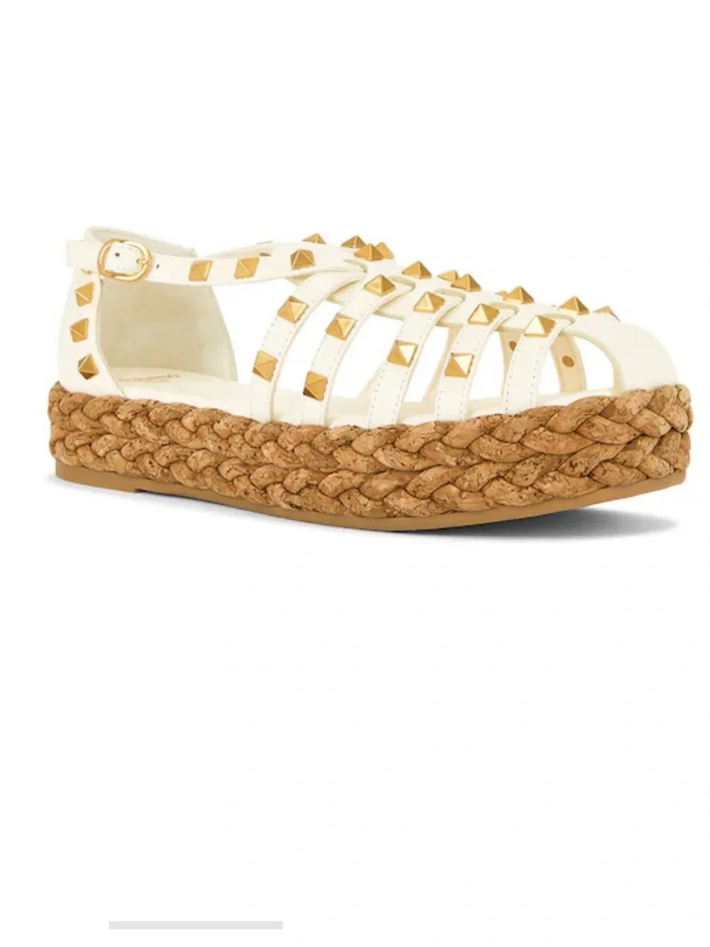Valentino Garavani White Leather Studded Espadrille Sandals
